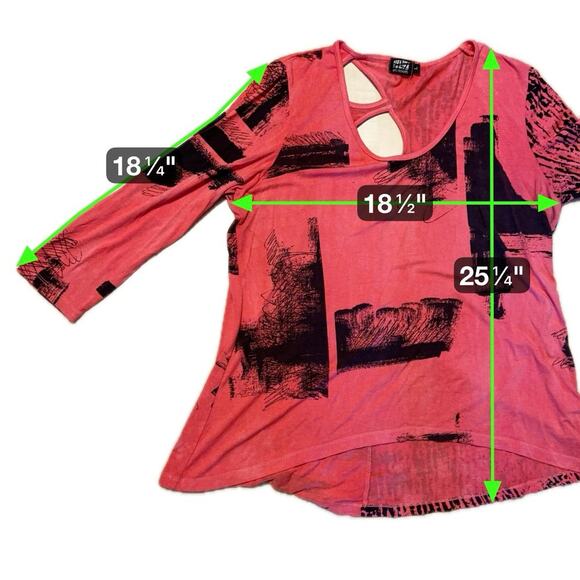 Art of Cloth Tunic Top Abstract Print Cutout Back Red/Black L - Picture 7 of 7